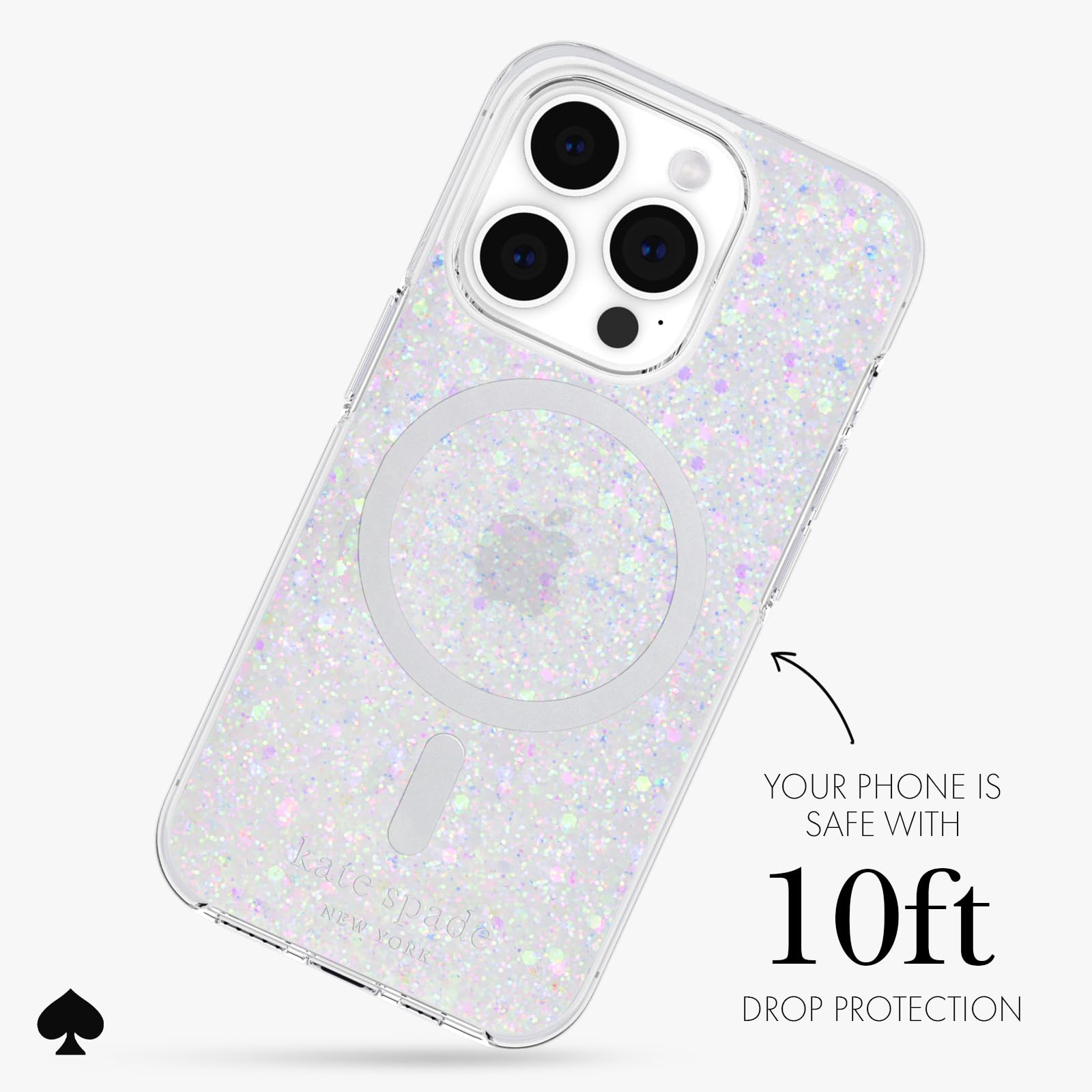 Kate Spade Nueva York - Funda para iPhone 15 Pro, Compatible con MagSafe - Iridiscente de Brillantina Gruesa