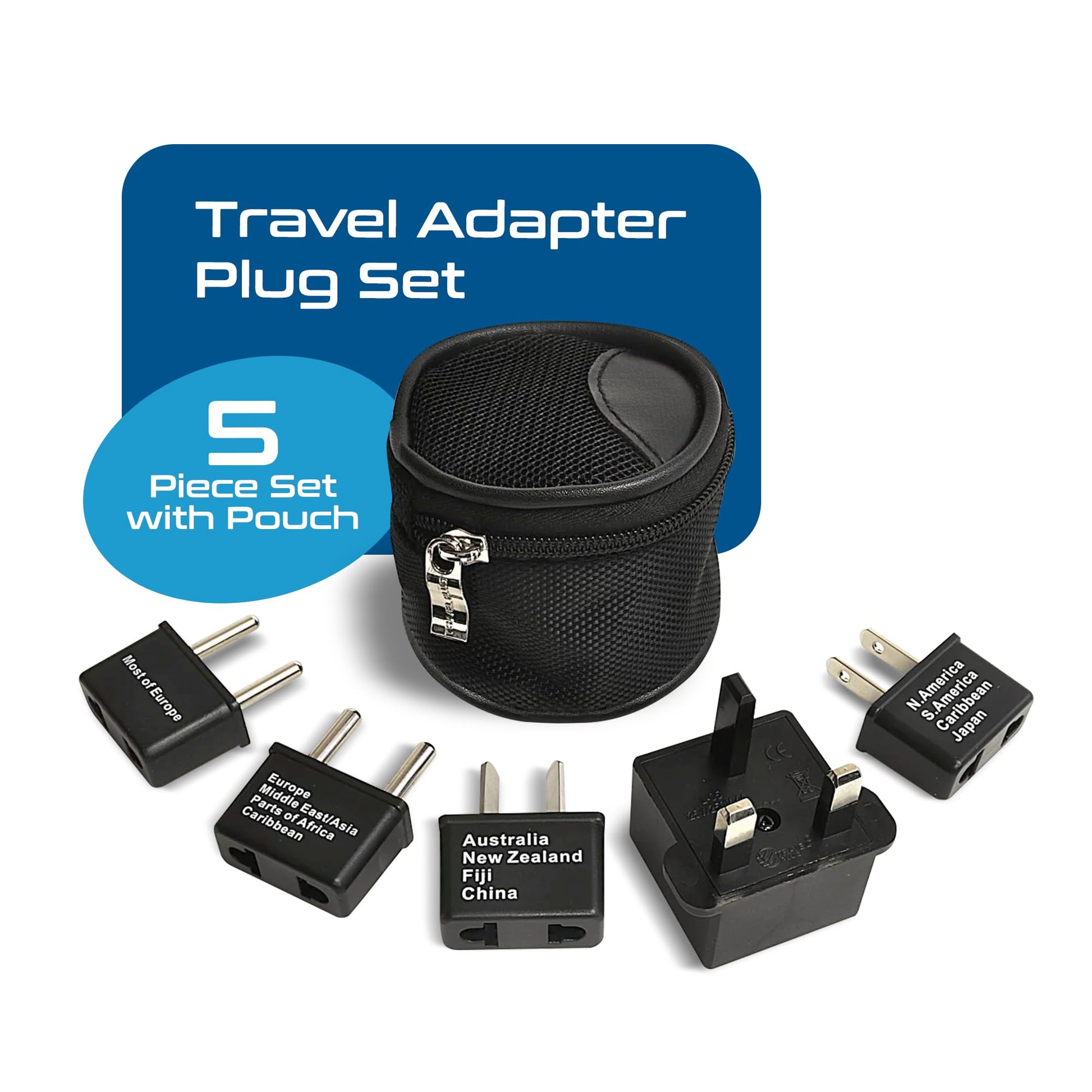Ceptic Internacional En todo el mundo adaptador de viaje enchufe Set de 5 piezas, ideal para teléfonos celulares, cargadores de batería, computadoras portátiles