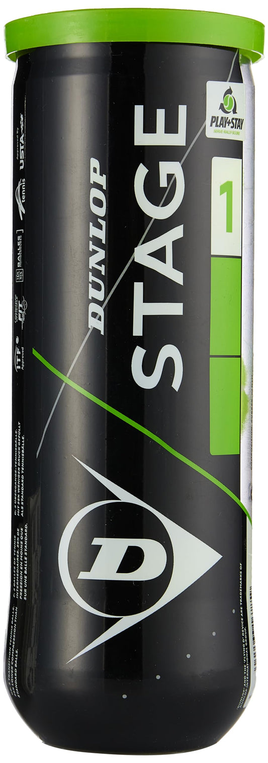 DUNLOP Sports Stage 1 - Pelota de Tenis, Color Verde (Negro), Lata de 3 Bolas