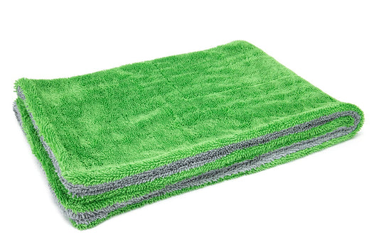 Autofiber Dreadnought - Toalla de microfibra para secado de automóviles, camiones y SUV, pelo de doble giro, toalla de secado de vehículos de una pasada, paquete de 1, verde/gris (20 x 30 pulgadas)