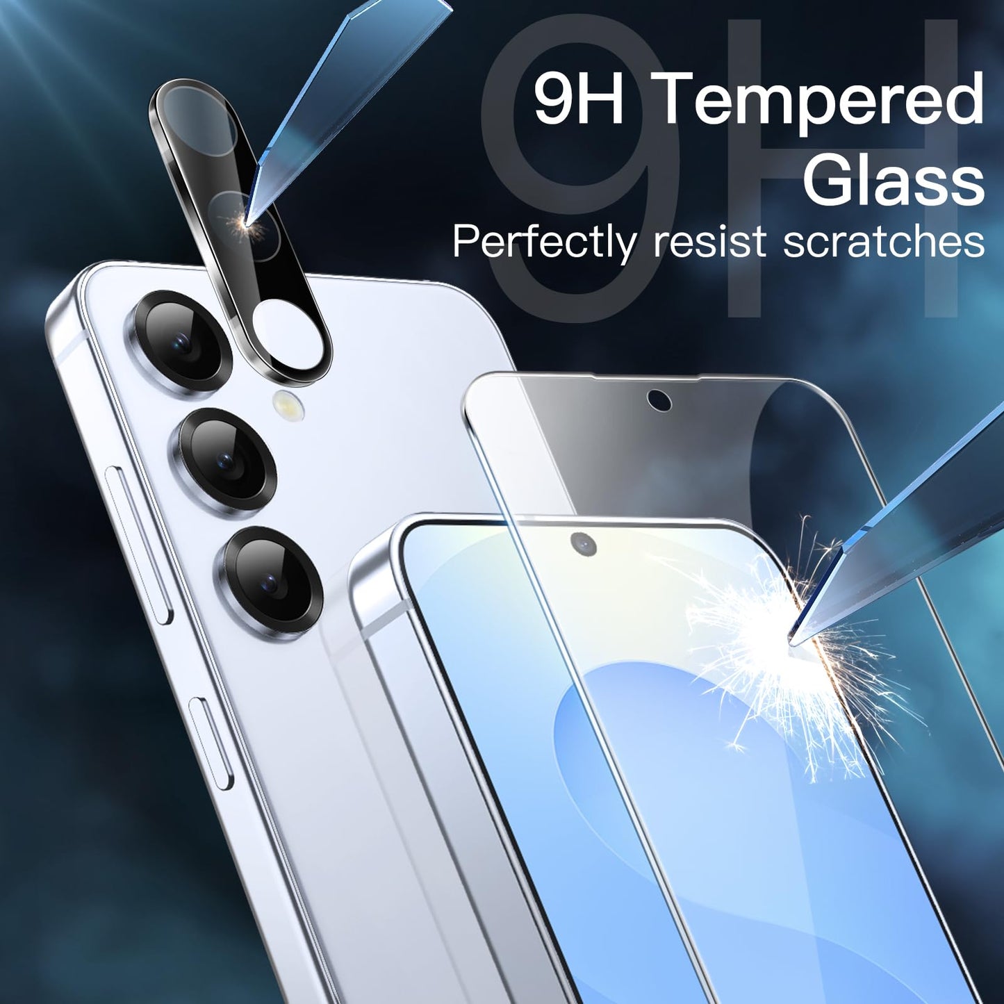 JETech 5 en 1 Funda para Samsung Galaxy S25 5G con 2 Protector Pantalla Mica Cristal Vidrio Templado y 2 Protector Lente Cámara, Carcasa Anti-Amarillo Antigolpes (Transparente)