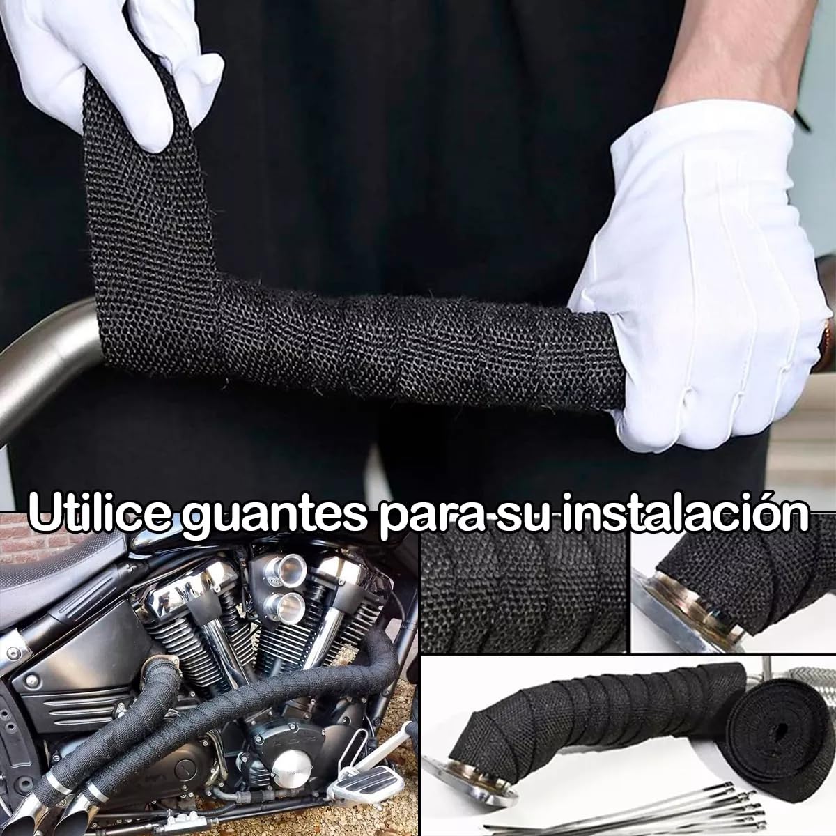 Rollo Cinta Térmica Universal Motocicleta Azul de Fibra de Vidrio con Lazos Inoxidables