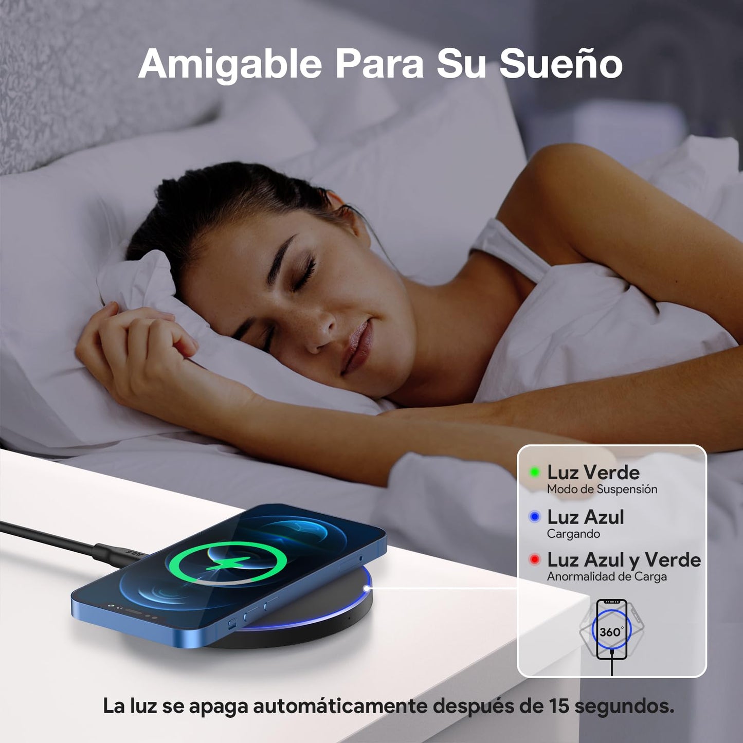 Cargador Inalámbrico Wireless Charger 15W con Cable 3A para iPhone, Samsung, Huawei, Xiaomi, Airpods