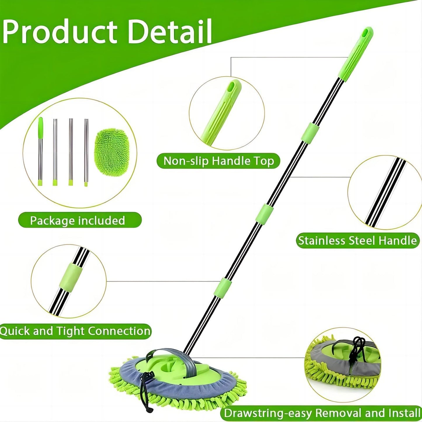 Cepillo Automotriz Willingheart Azul con Mango Telescópico 2 en 1 y Rotación 180° Para Lavado Sin Arañazos
