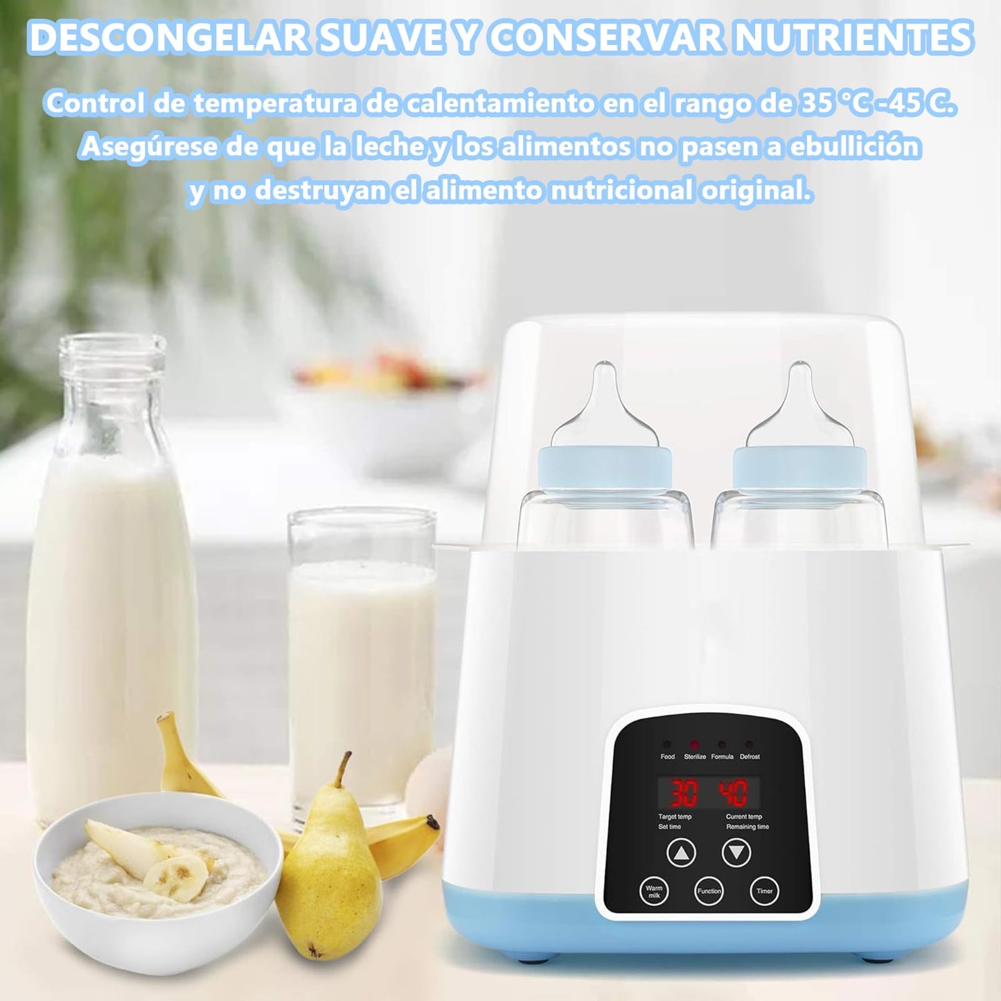 Calienta Biberones, Esterilizador con Calentador Multifuncional Portátil 6 en 1, Vaporizador de Comida para Bebé, Control de Temperatura Las 24 Horas, sin BPA para calor de Tarros de Comida para Bebé