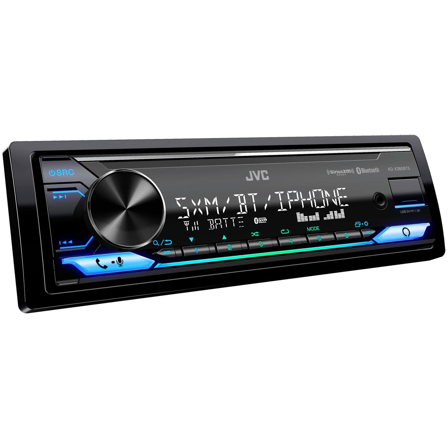 JVC KD-X380BTS Receptor de Medios Digitales para Coche con Bluetooth, USB, SiriusXM, Amazon Alexa