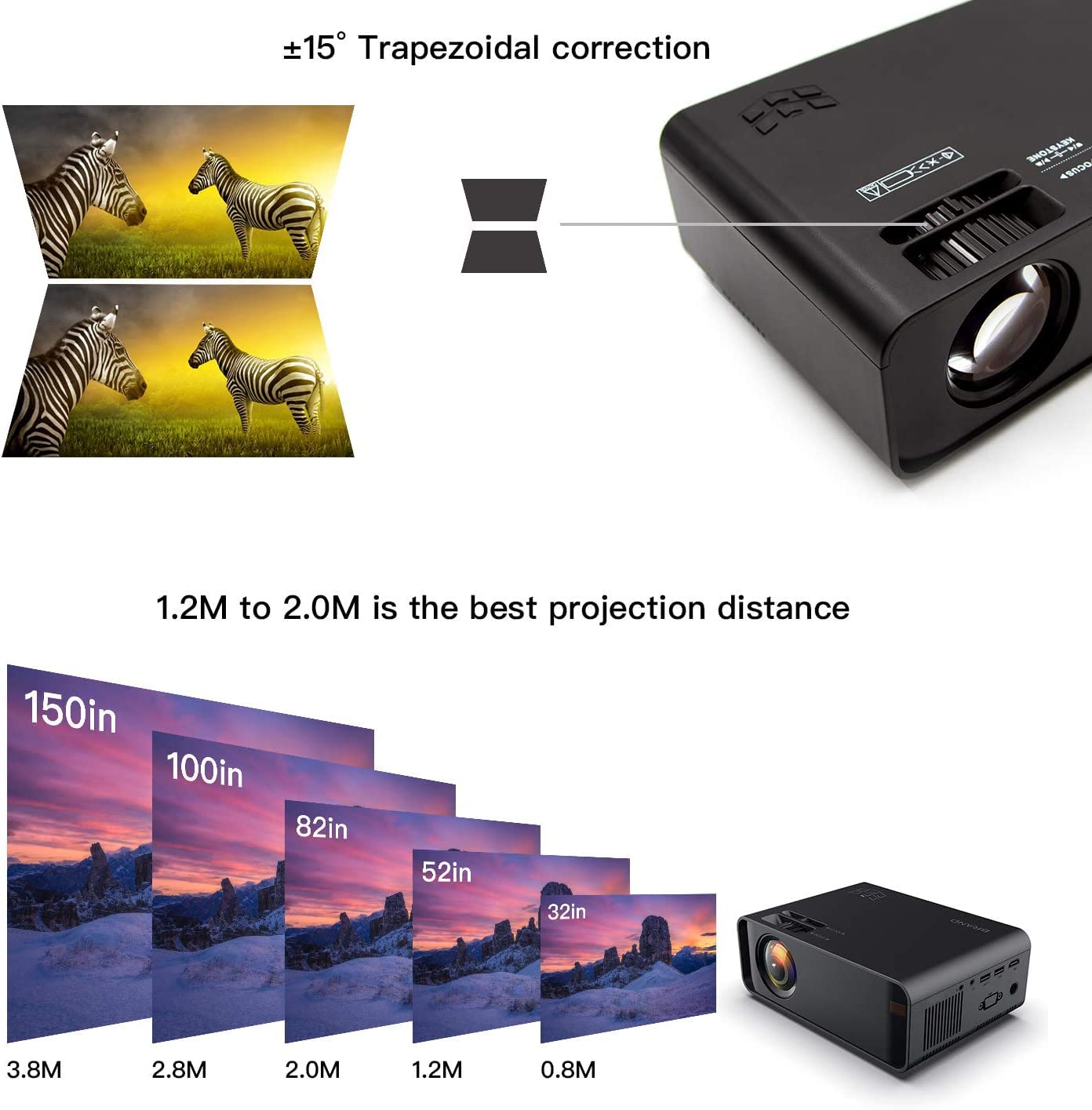 Hertekdo Projector, Full HD 1080p projector Multimedia films projector at Home, HDMI, VGA, USB, AV projectors
