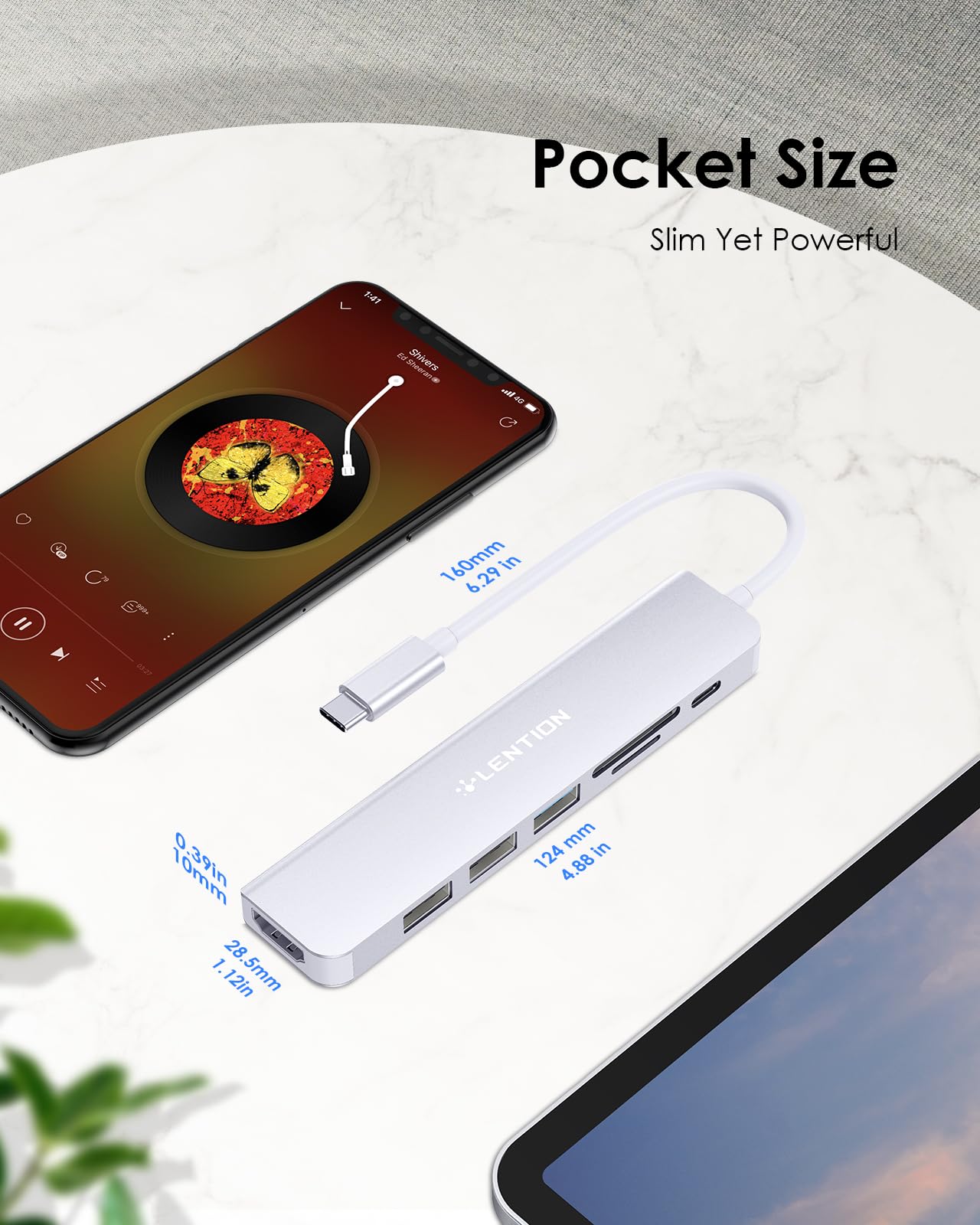 LENTION 7 en 1 USB C Hub,5 GBP Adaptador USB C a 4K HDMI,Lector de Tarjetas SD TF,1 USB 3.0 y 2 USB 2.0, PD 100 W,Carga Compatible con MacBook Pro 2025-2016, Chromebook, ipone16 (CE18, Azul)