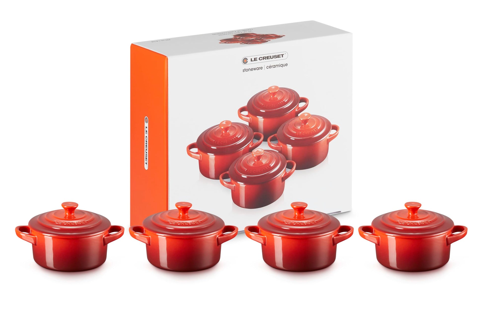 Le Creuset Juego de 4 mini cocottes con libro de cocina, 8 onzas cada una, cereza