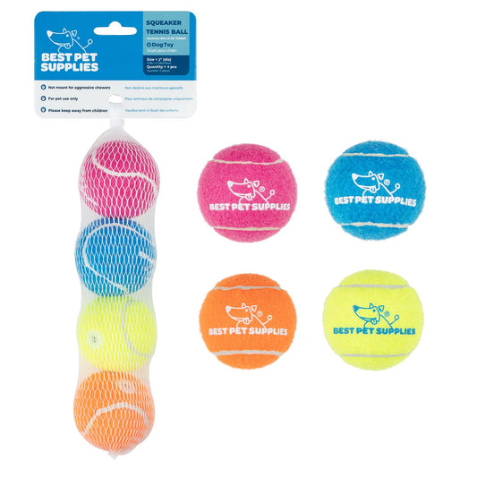 Best Pet Supplies - Pelotas de Tenis chirriantes para Perros, Paquete de 4, Juguetes interactivos de Alta Resistencia para lanzar y Buscar, apoya el Ejercicio y el Entrenamiento de Comportamiento