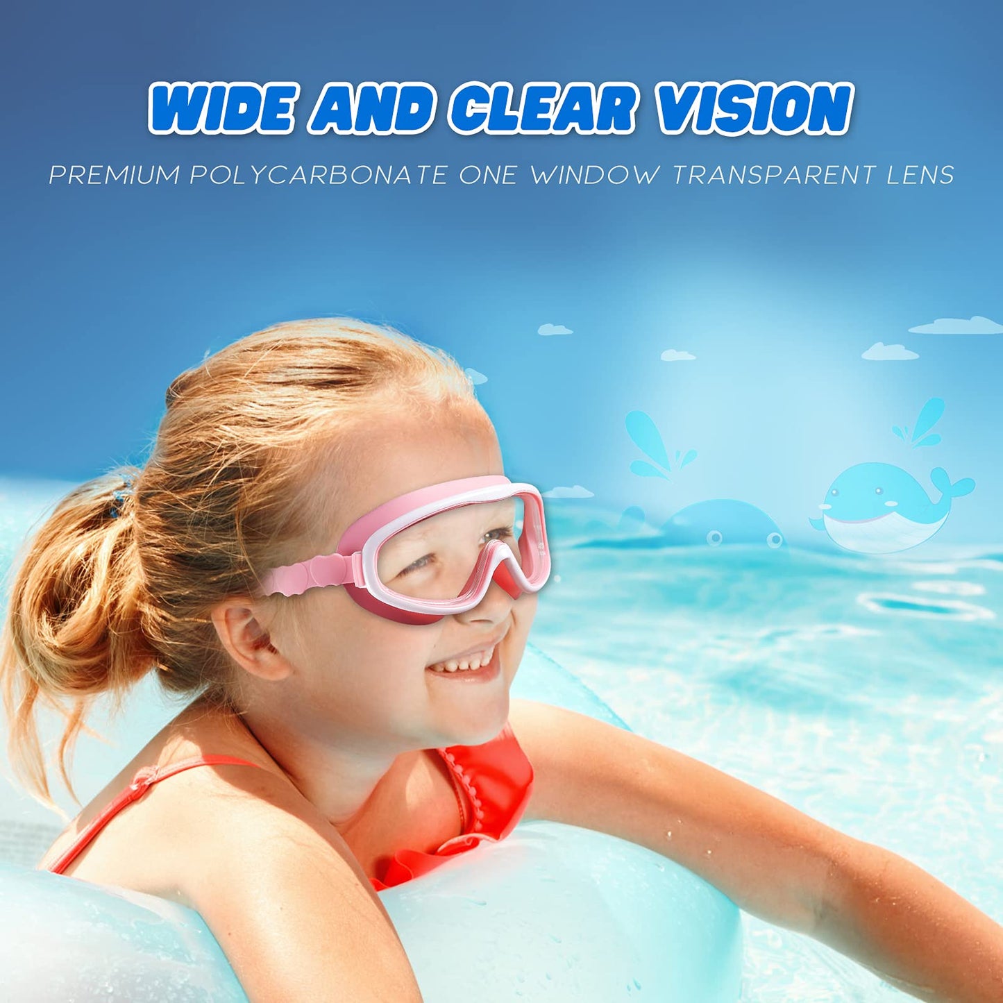 KAILIMENG - Gafas de natación para niños, visión amplia, sin fugas, antiniebla, protección UV, con clip para la nariz y tapones, para los oídos para niños de 3 a 15 años (Azul y morado, 2 unidades)
