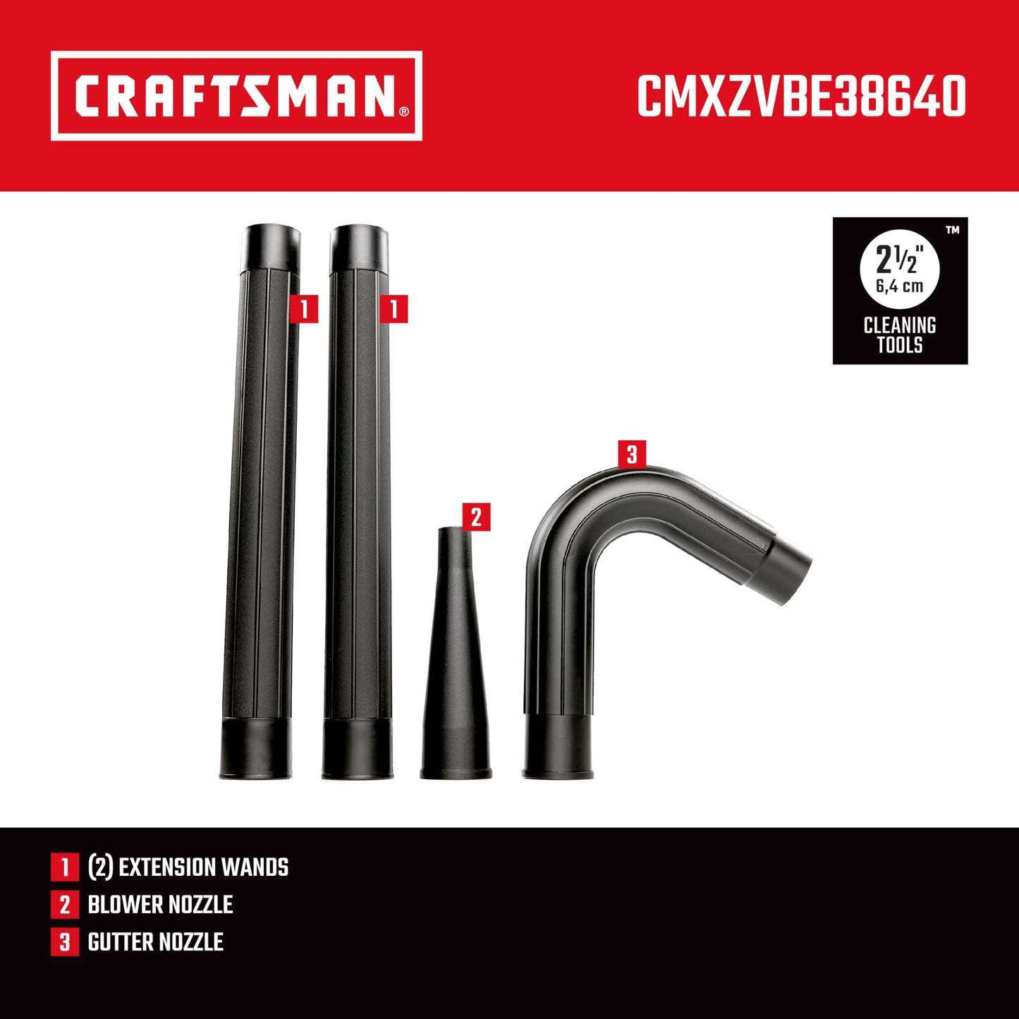 CRAFTSMAN CMXZVBE38640 2-1/2 Pulgadas. Kit de Accesorio para aspiradora de Limpieza de canalones, Apto para aspiradora de Grado Industrial para Limpiar o soplar residuos de canalones, se Adapta a