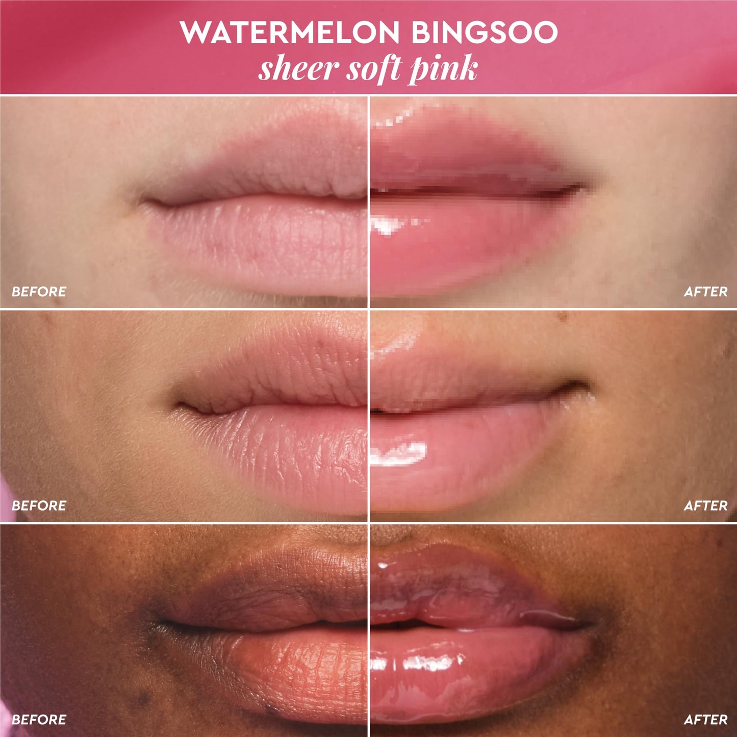 Glow Recipe Glass Balm Lip Treatment Watermelon Bingsoo Bálsamo Labial Hidratante Brillo Alto Tinte Rosa Suave 15 g