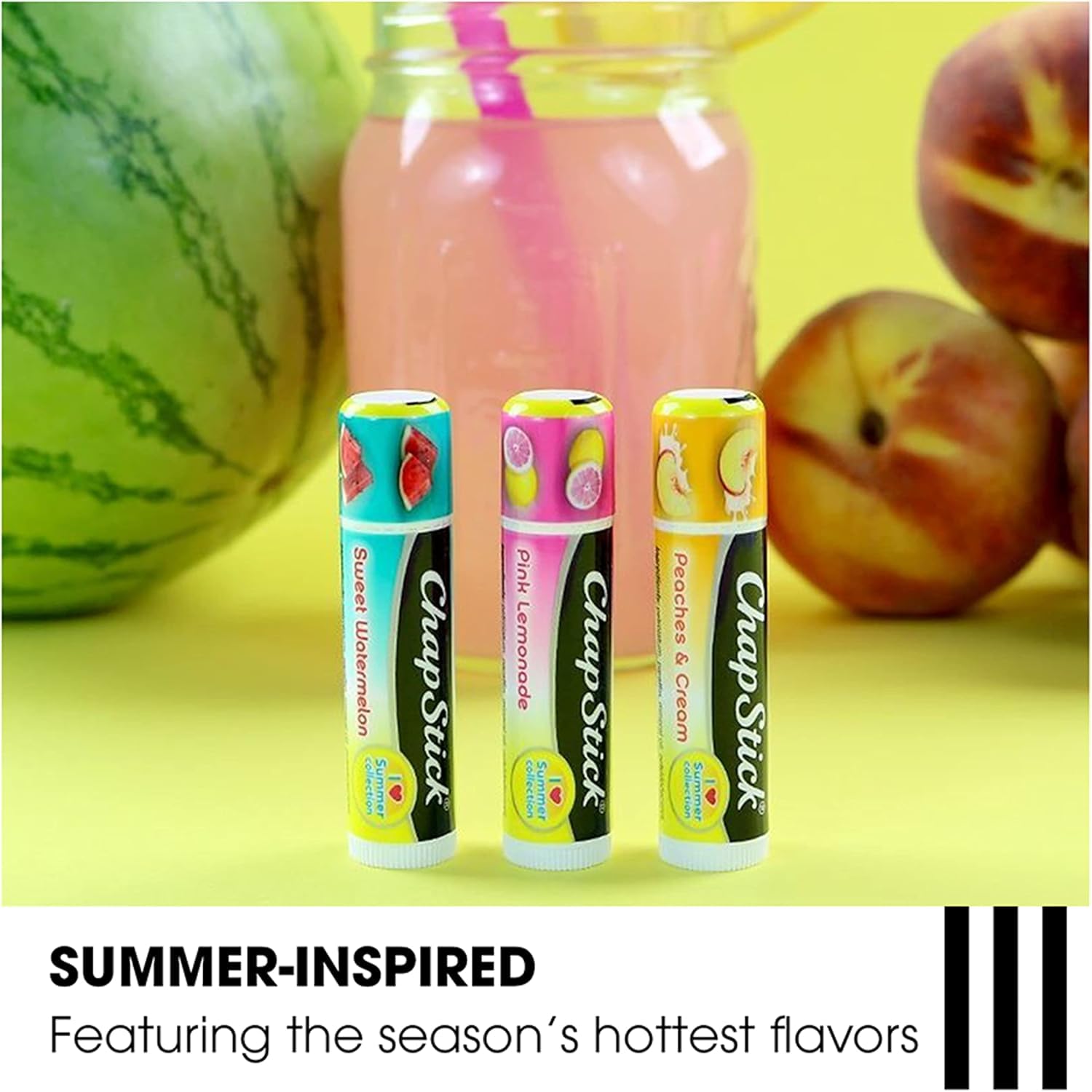 ChapStick - Bálsamo labial variado I Love Summer Collection - Limonada Rosa, Melocotones y Crema, Sandía Dulce - Hidratante - Sin Parabenos - 3 Tubos de 0.25 onzas cada uno