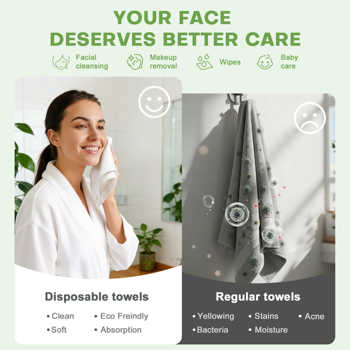 Fancyou Toallas Comprimidas Grandes - Mini Quitar Maquillaje Toallitas Facial Desechables - Paños Biodegradables Desmaquillantes Cara Kit Viaje para Travel Essentials,Belleza Salón(50 Unidad Verde)