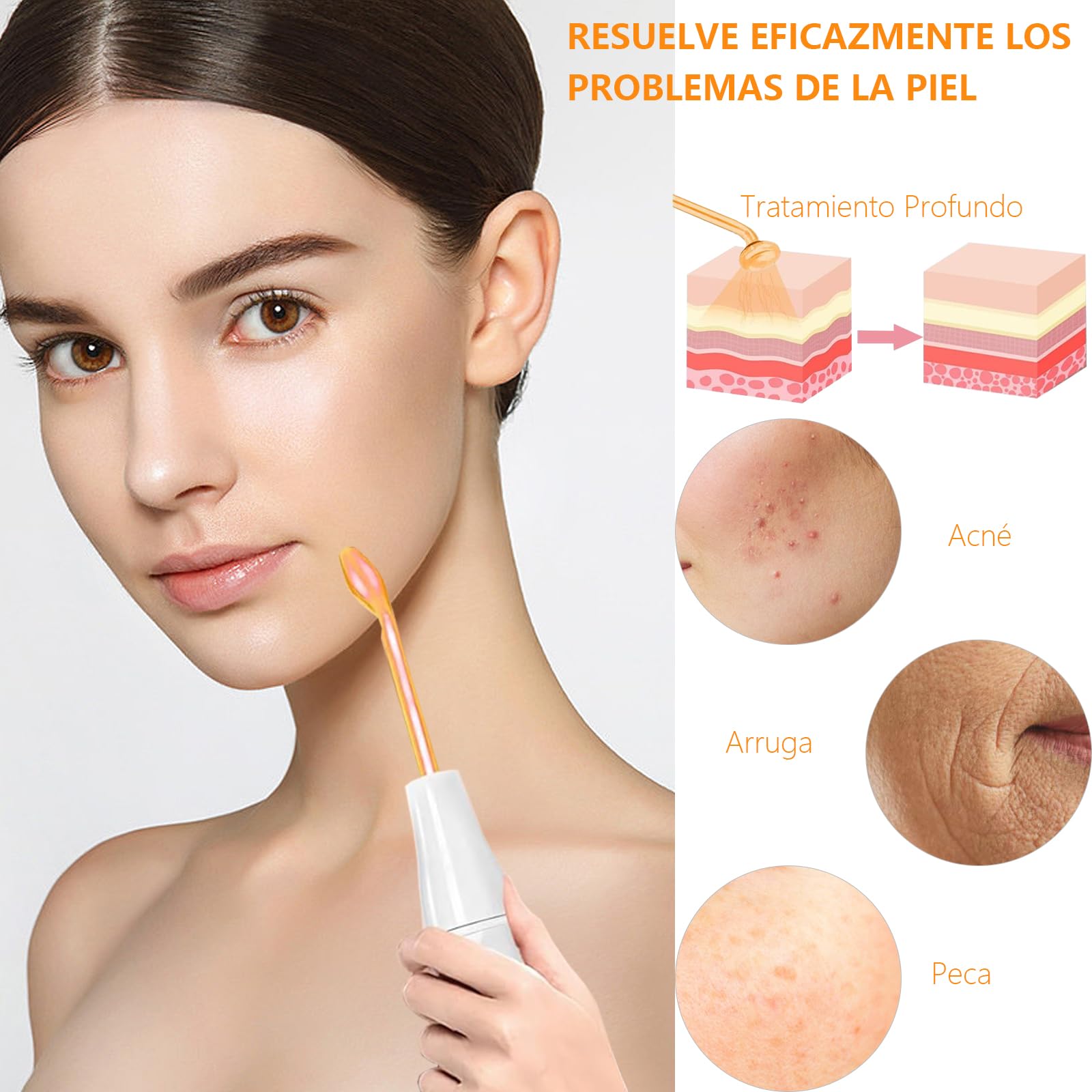Equipo de Alta Frecuencia Facial Portable con 4 Palos de Neón para Reducir Arrugas, Ojeras e Imperfecciones