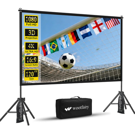 Wootfairy - visualización de proyección portátil y plegable de 120 pulgadas para interiores y exteriores, 16:9 4K HD trasera frontal sin arrugas con bolsa de transporte para cine en casa, patio