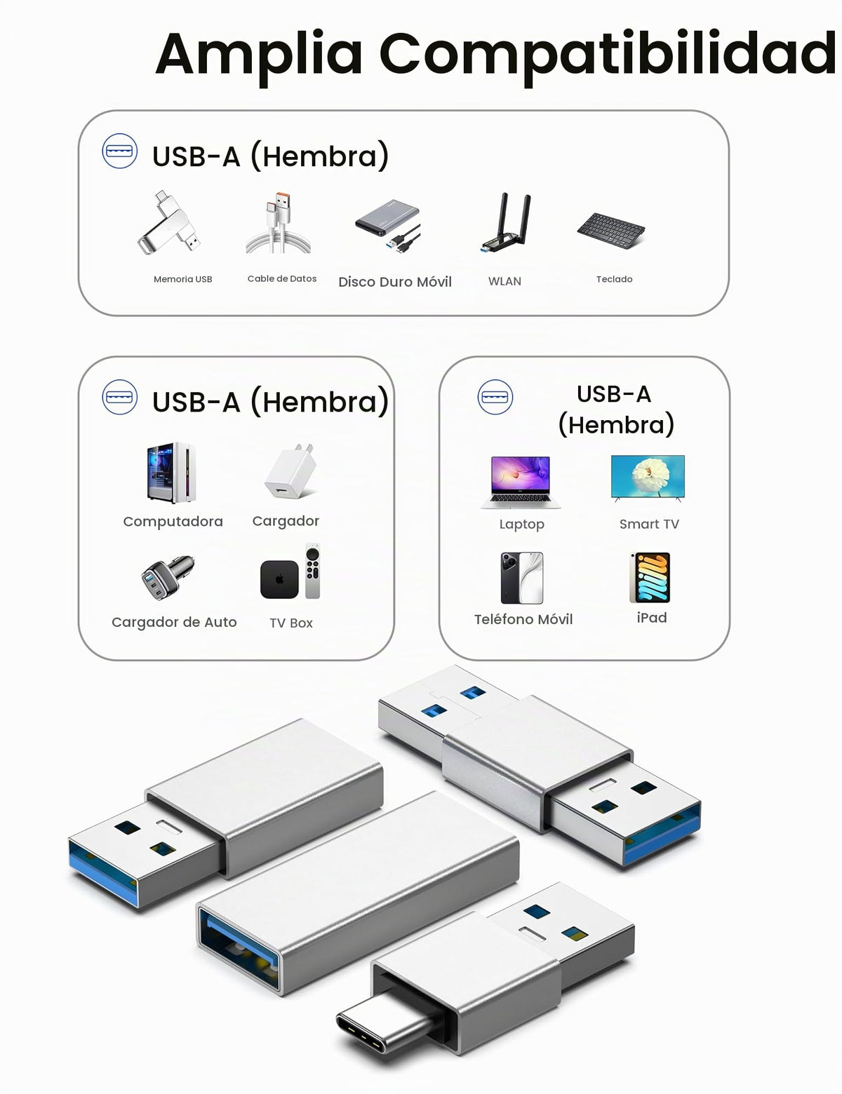 Adaptadores USB 3.0 Fidioto Plateado de Alta Velocidad