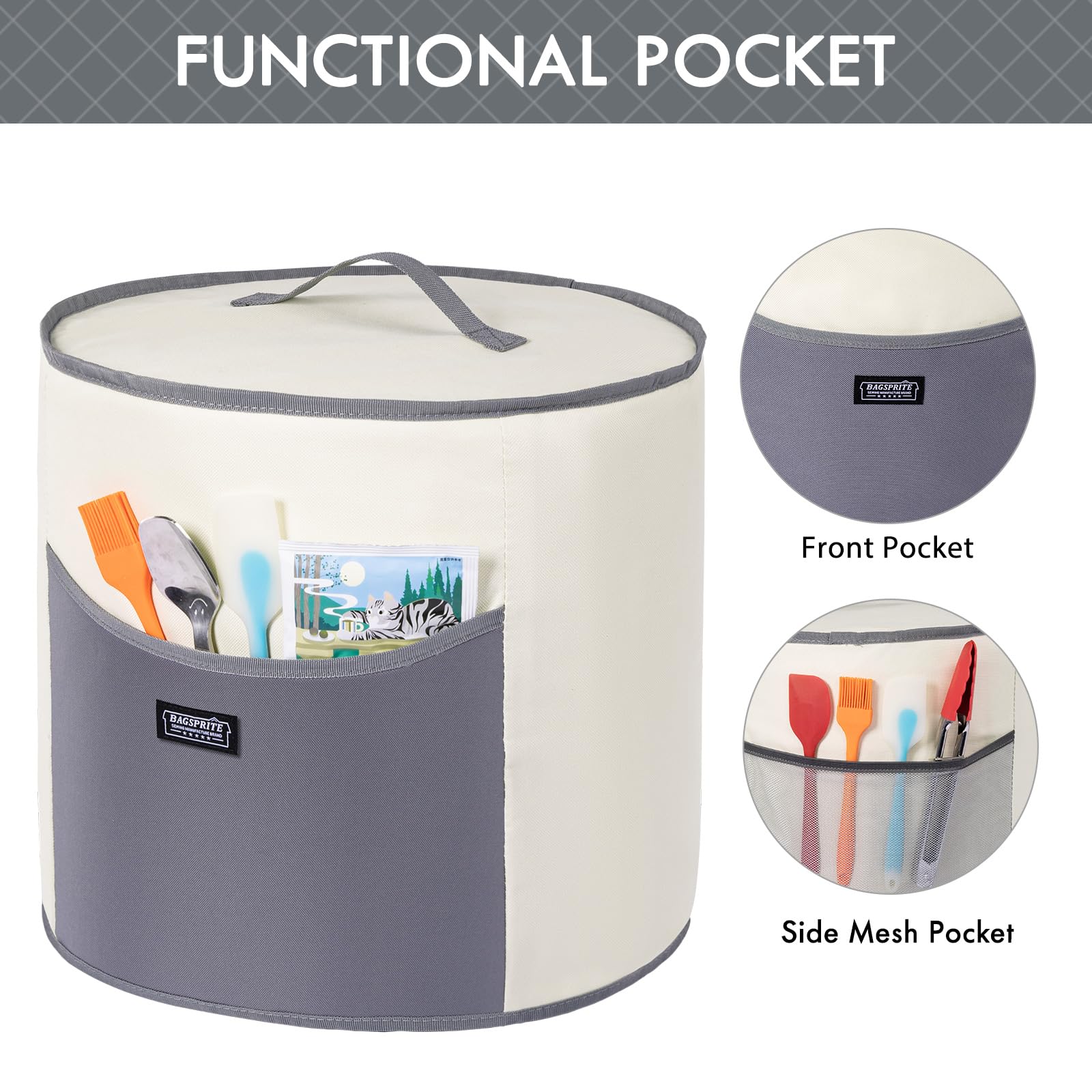BAGSPRITE - Cubierta antipolvo compatible con fundas instantáneas para electrodomésticos de 6 cuartos de galón, cubierta aislada para olla de presión con bolsillos para accesorios de cocina
