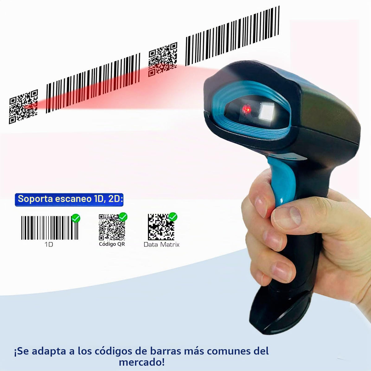 Escáner de Código QR 2D Inalámbrico Rabitpos Negro con Escaneo Automático para POS e Inventario