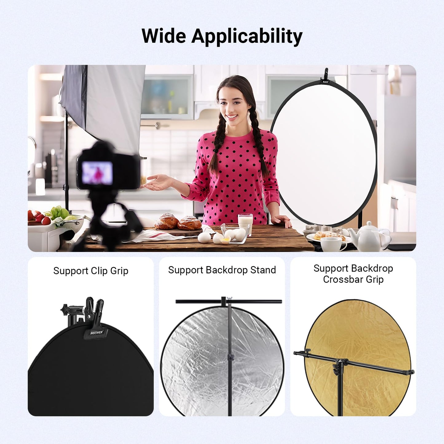Neewer 43 pulgadas / 110 cm Kit de 5 en 1 Reflector Redondo Plegable Transparente con Funda para Estudio Iluminación Retrato