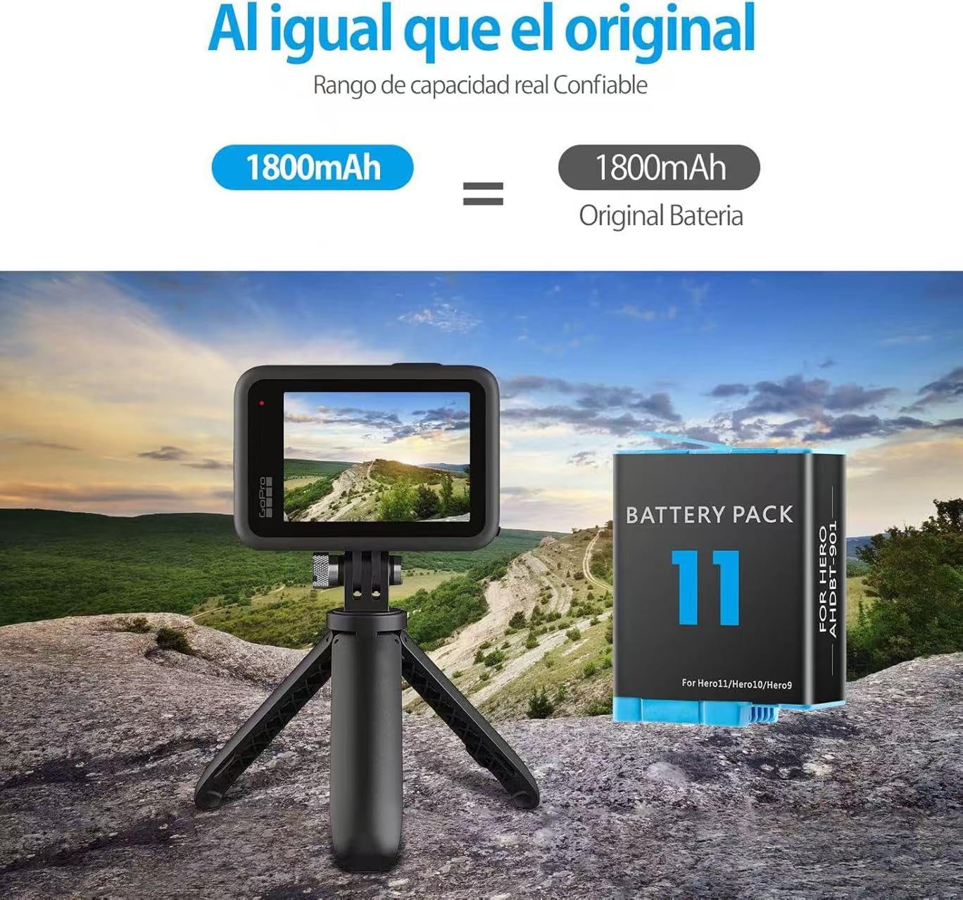 Baterías PHTEGI Gopro Hero 12/11/10/9 Black 1800mAh con Cargador rápido USB 3 Canales Paquete de 2