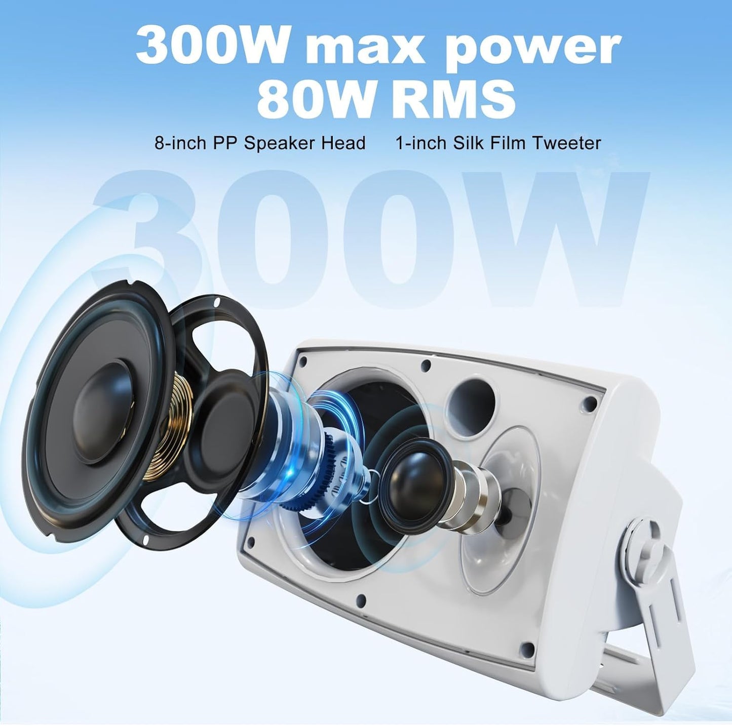 Herdio 8 Pulgadas 600 W Altavoces pasivos Impermeables con Cable con Graves potentes, Montaje en Pared, Sistema de Sonido Fuerte Duradero, Adecuado para Patio, jardín, Porche, Patio Trasero, Cine en