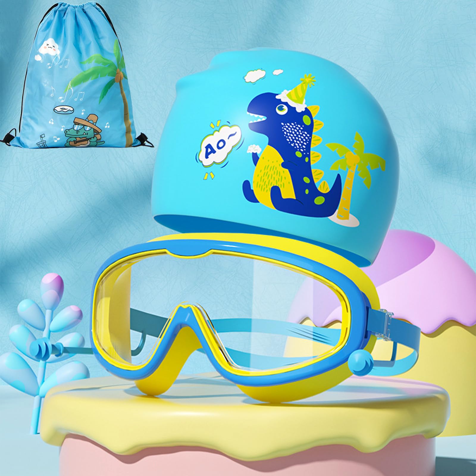 Juego de Gafas de Natación Infantil con Montura Grande y Bolsa de Almacenamiento, Protección Antivaho y UV
