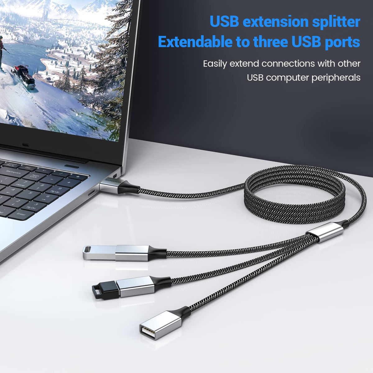 Cable Divisor USB 2.0 MOGOOD Negro 1 en 3 Salidas USB A Macho a 3 Hembras
