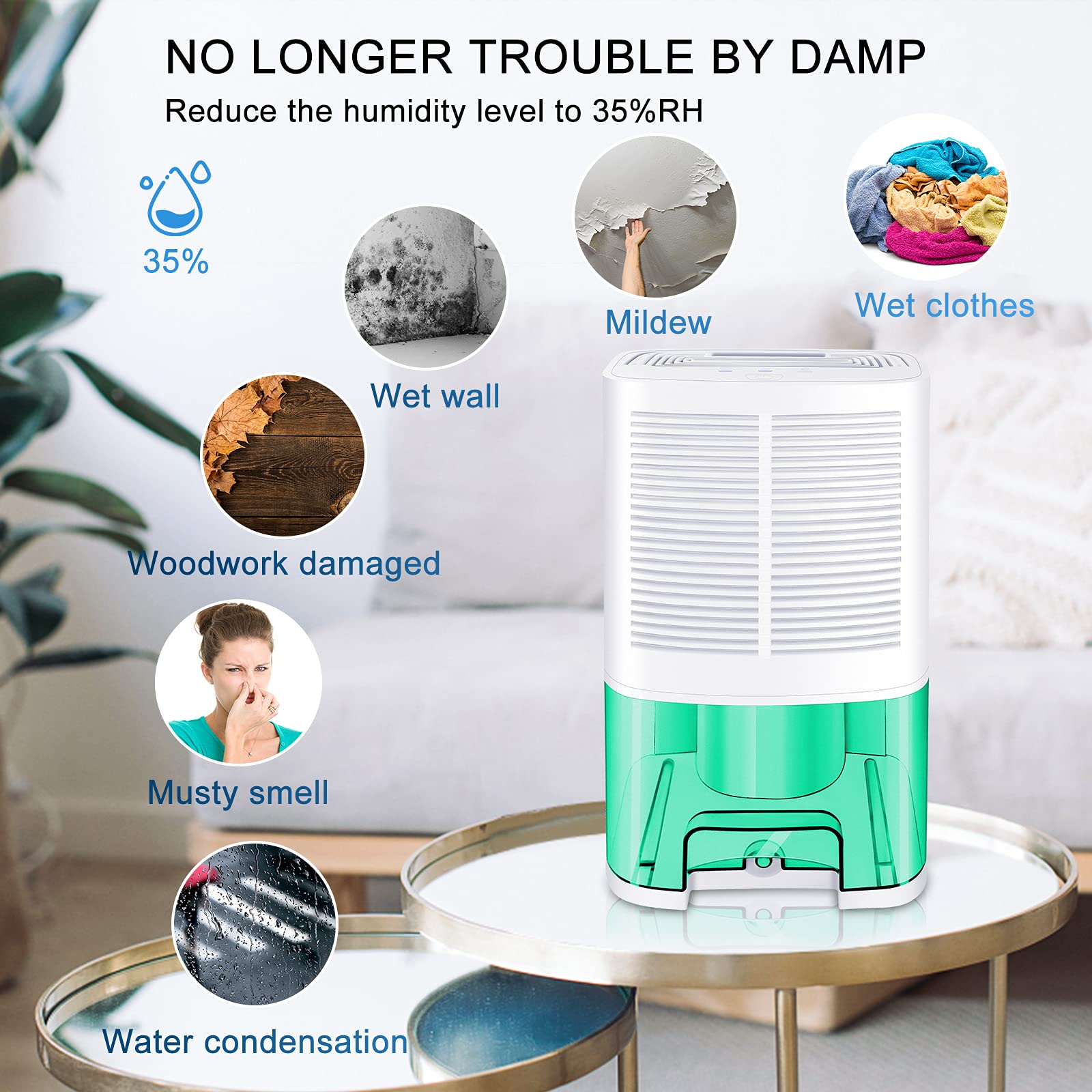 MADETEC deshumidificador actualizados para el hogar, con manguera de drenaje y tanque de agua de 2000ml,para Moldes y Humedad,ideal para sótanos, dormitorio, baño, cocina, RV