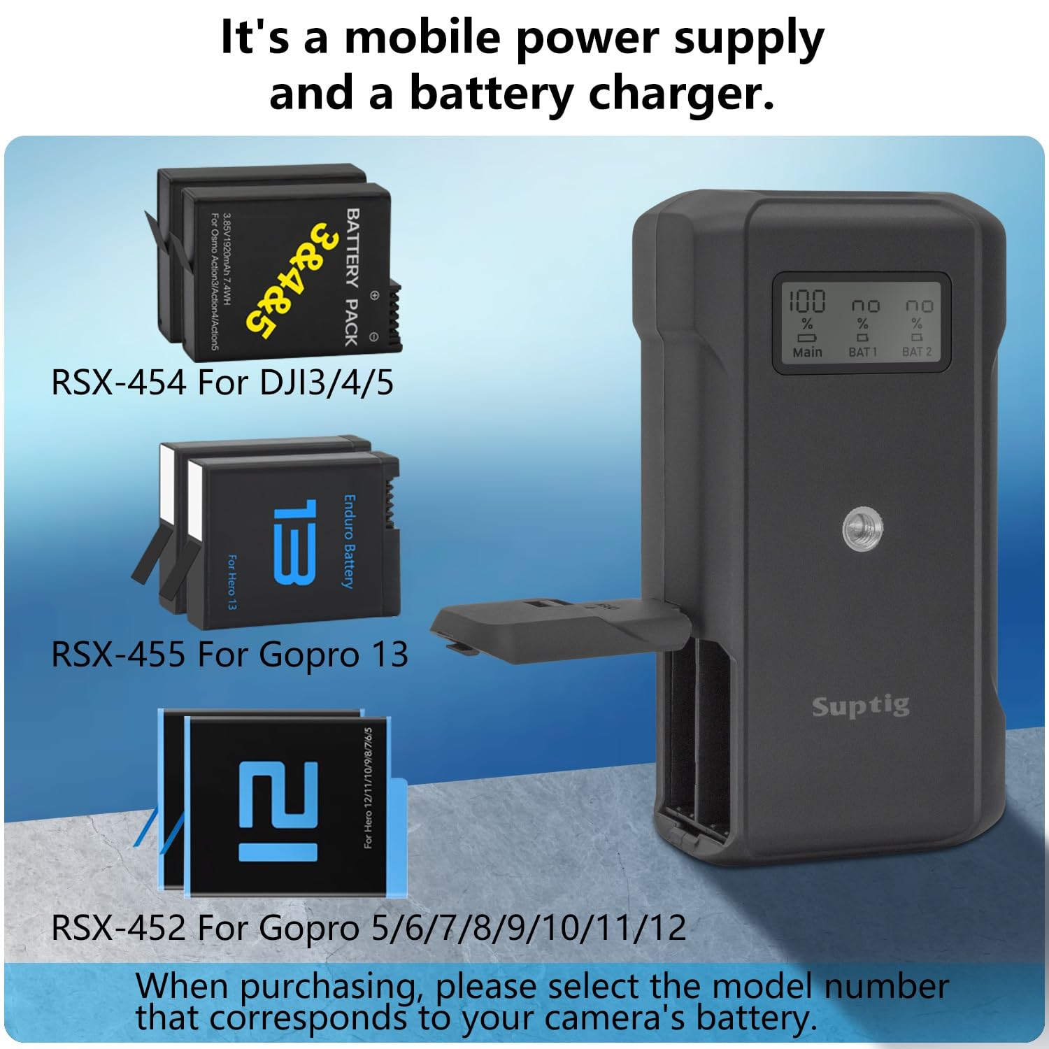 Power Bank Suptig Negro con Caja de Cargador Compatible con GoPro Hero 12 11 10 9 8 7 6 5