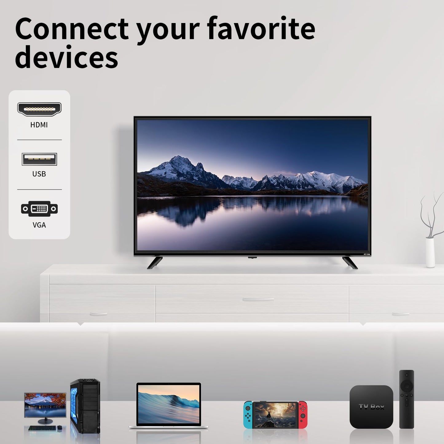 ATYME 40 pulgadas clase 60Hz 1080p FHD LED visualización plana 1 USB 3 HDMI 1 VGA ARC Dual Channel 8 W Altavoces Monitor Televisión 400AM7HD