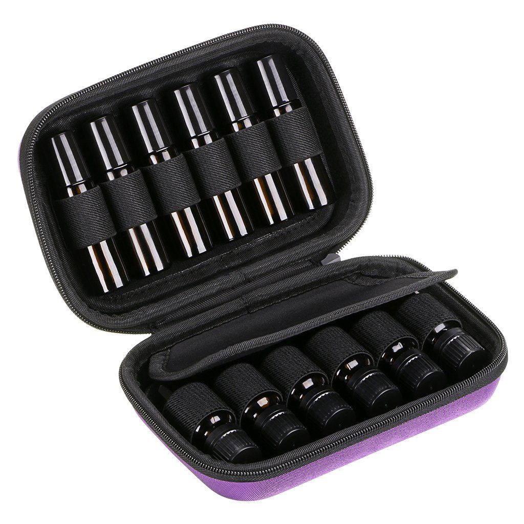 Hipiwe Hard Shell Essential Oil Carrying Case Holds 12 Bottles (Can hold 5ml, 10ml, &10ml Rollers) Travel Size Essential Oils Bag Organizer Perfect for Young Living, doTERRA, and more (Purple)