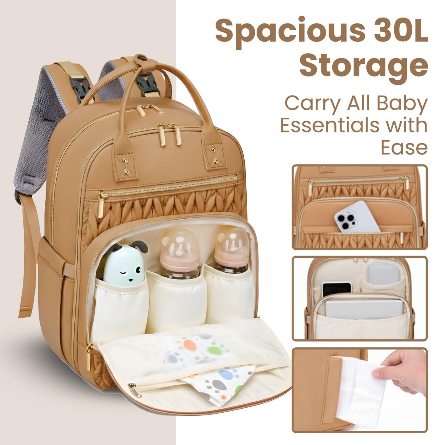 Mochila para pañales Jubily, mochila de viaje de 30L para mujeres, bolsa impermeable con 5 compartimentos, 20 bolsillos, ranuras para laptop y iPad, cambiador portátil, organizador de artículos