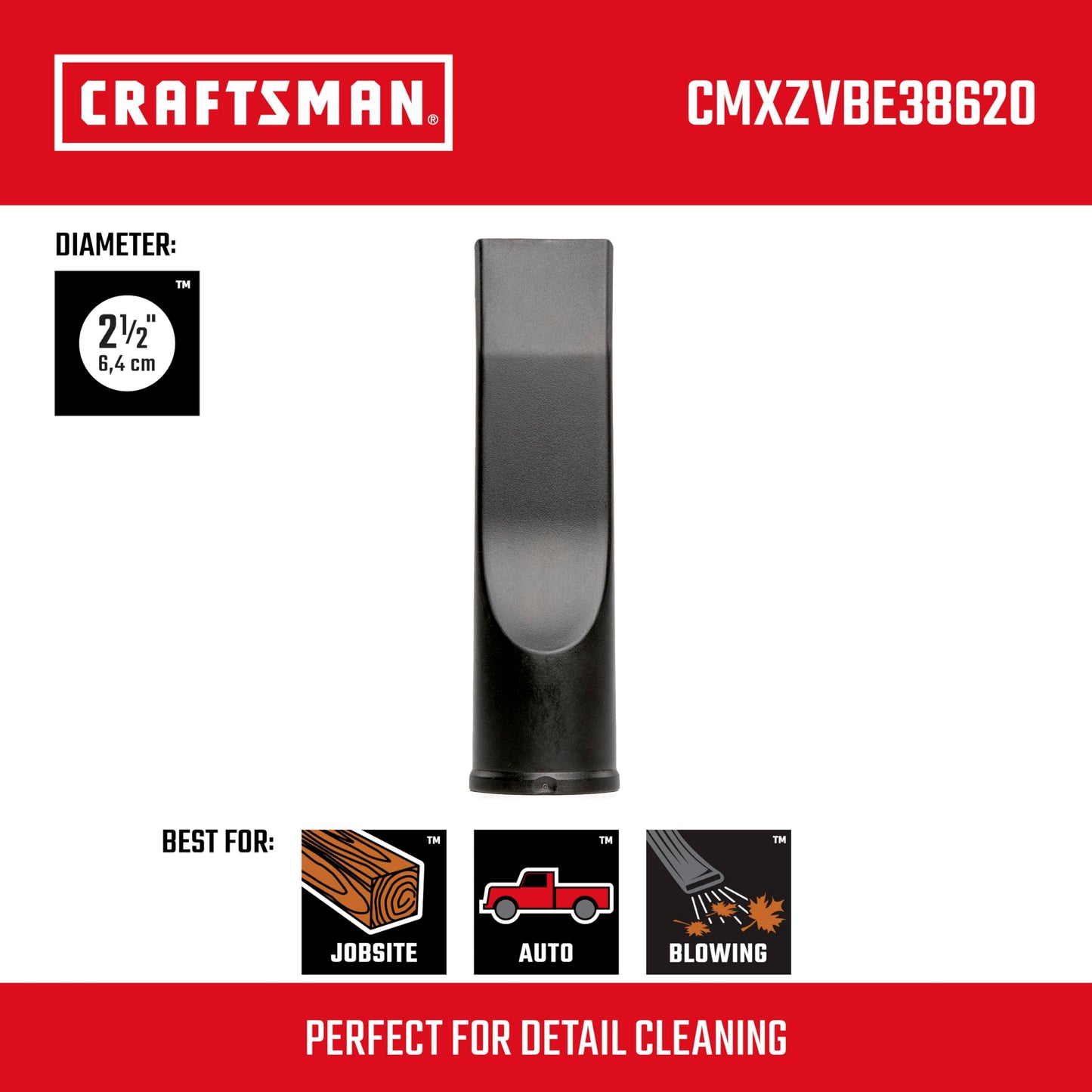 Craftsman CMXZVBE38620 2-1/2 Pulgadas. Boquilla de Coche para aspiradora húmeda/Seca