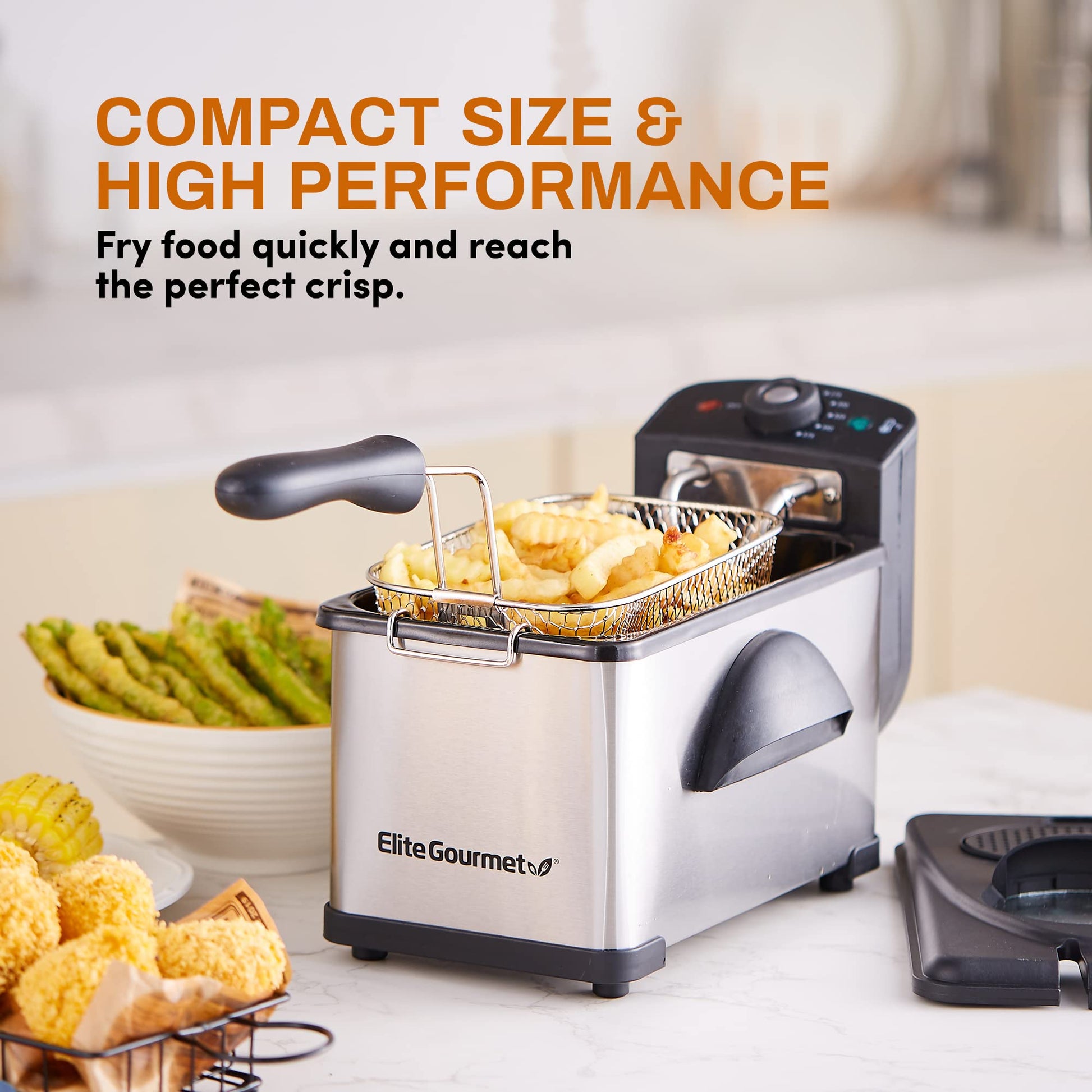 Elite Gourmet EDF2100 - Freidora eléctrica de inmersión extraíble, temperatura ajustable, tapa con ventana de visualización y filtro sin olor, 2 cuartos de galón/8.2 tazas
