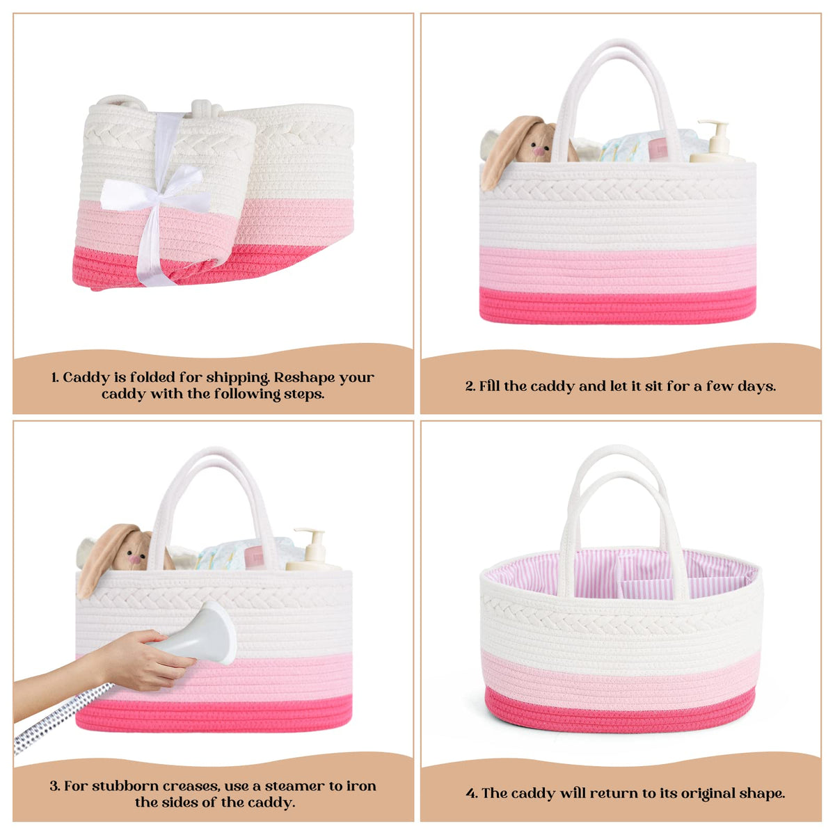 luxury little Organizador de pañales para bebé, cesta de pañales extragrande con cuerda de algodón para guardería, organizador de cambiador, bolsa portátil con divisor, almacenamiento de coche, regalos de baby