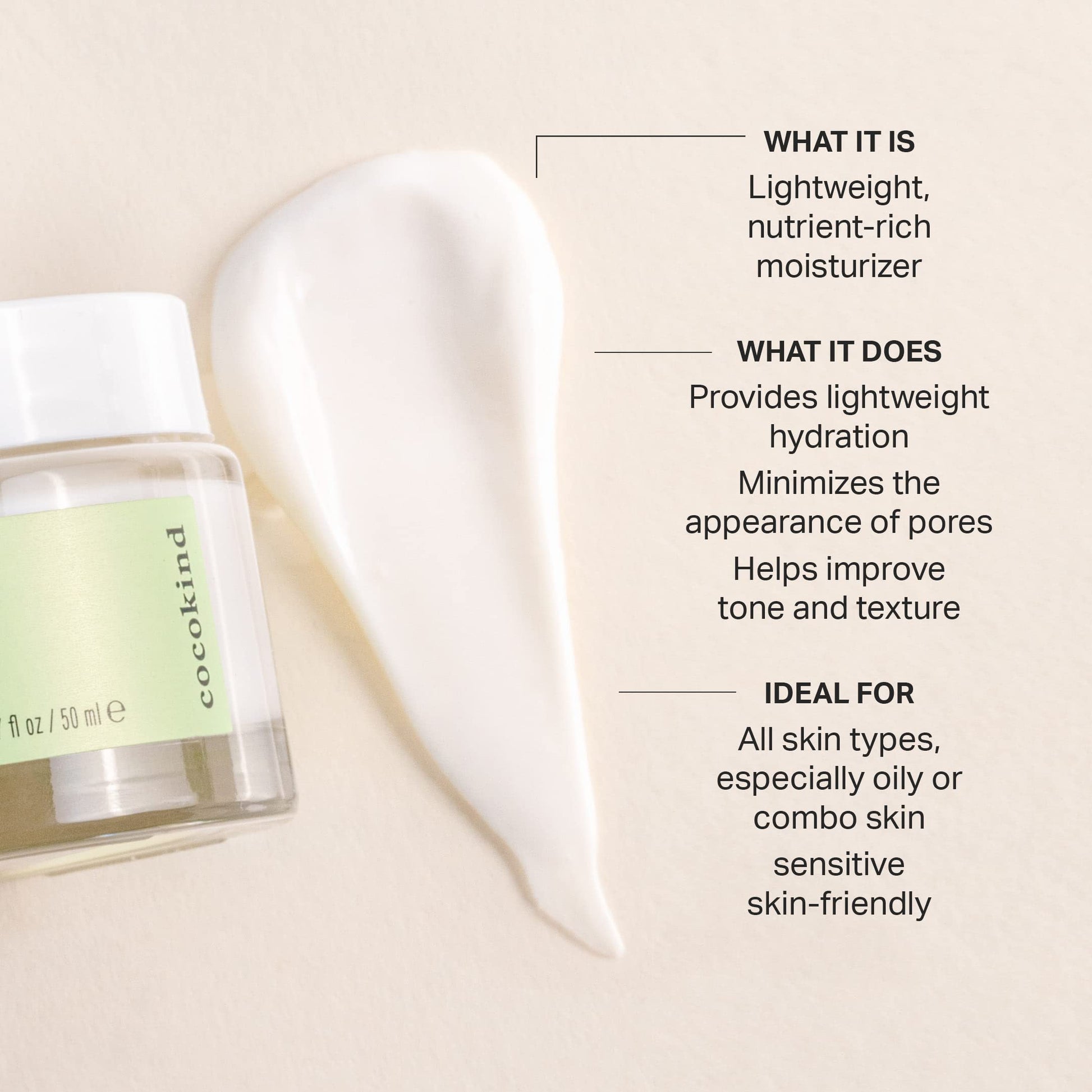 Cocokind Crema suavizante de textura, ligera, hidratante con escualano y semillas de apio