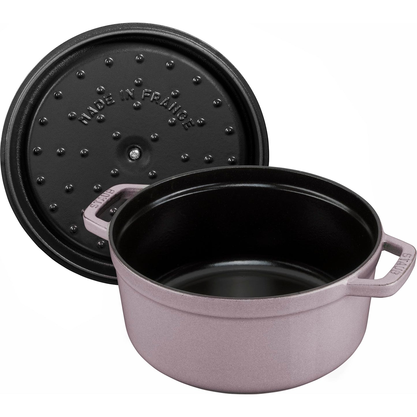 Staub Horno holandés redondo de hierro fundido de 4 cuartos de galón, color lila
