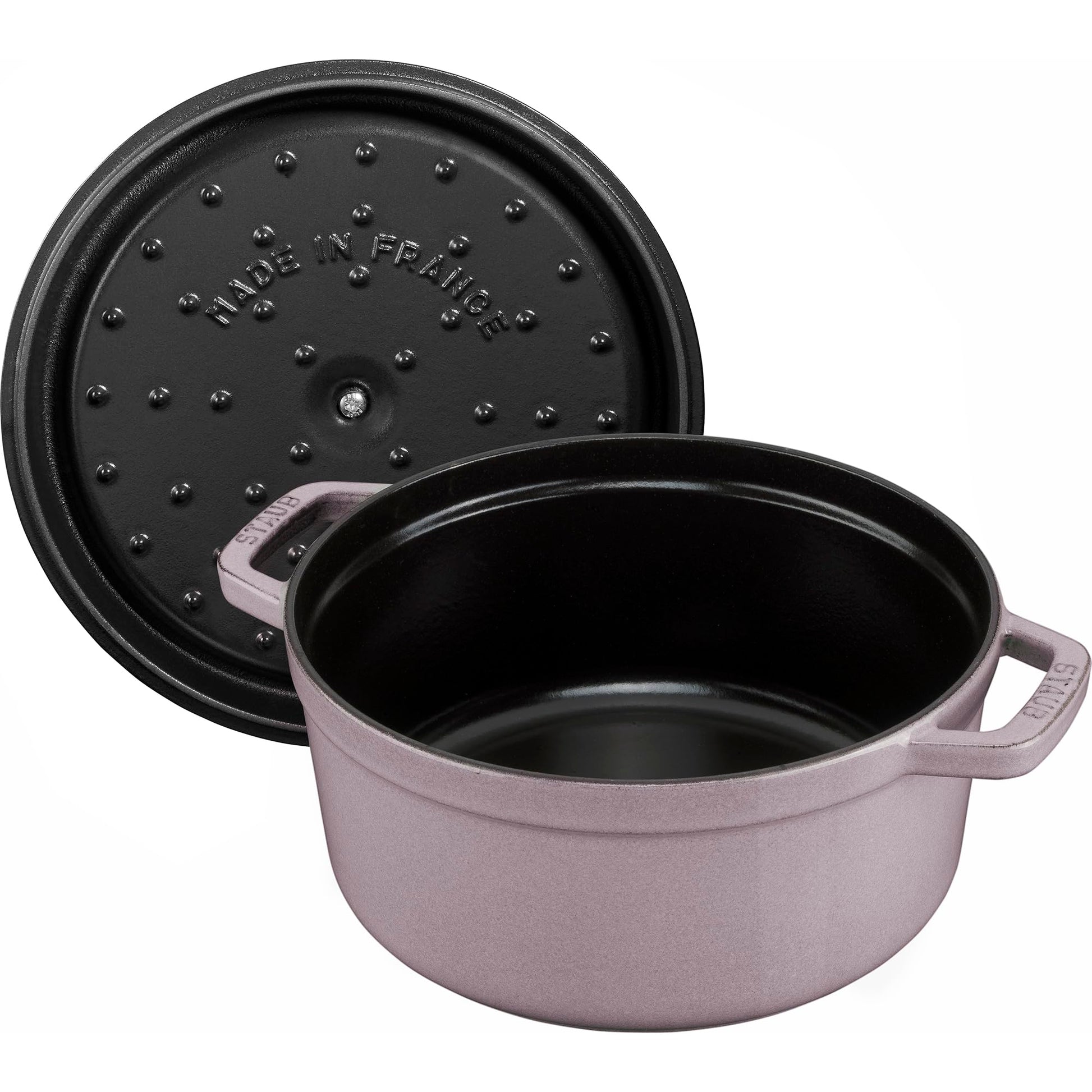 Staub Horno holandés redondo de hierro fundido de 4 cuartos de galón, color lila