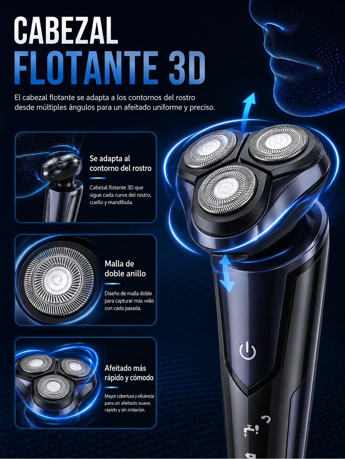 RUIAO Rasuradoras para Hombre 3 en 1 IPX7 Recargable USB Color Negro