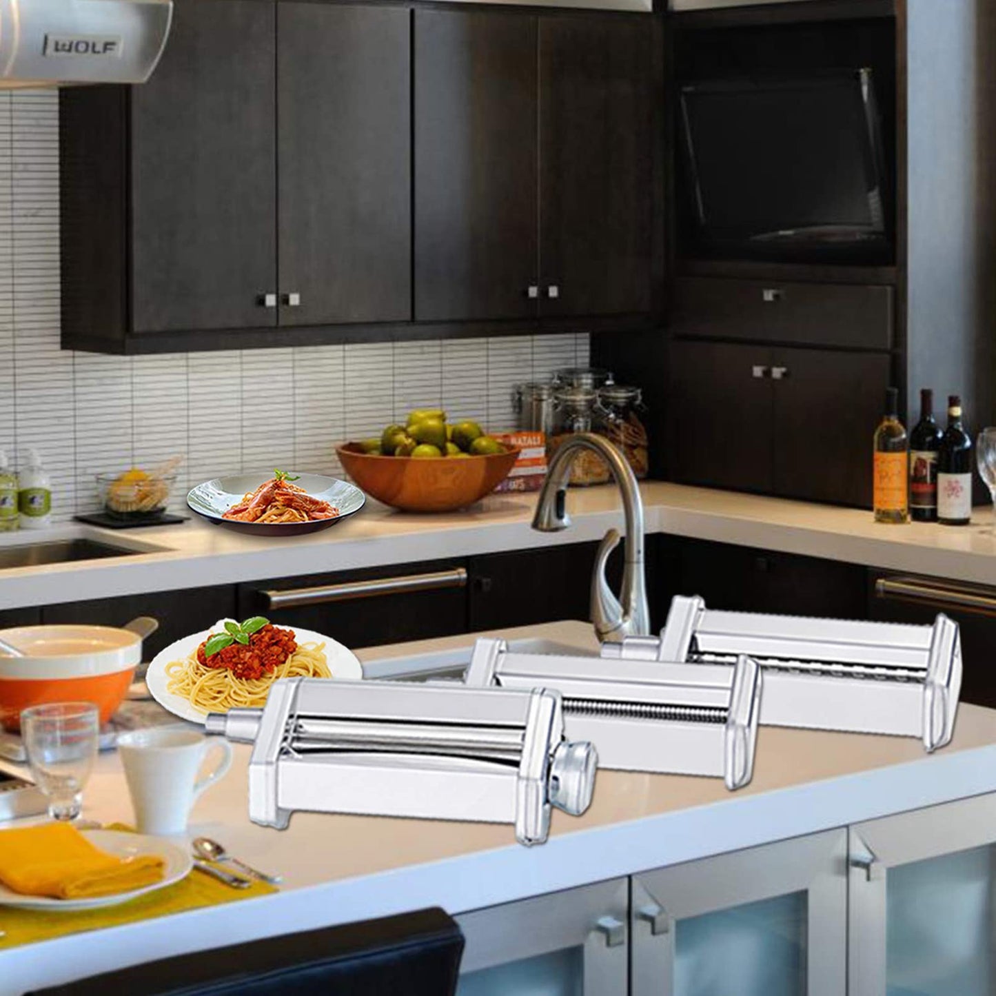 KitchenWin Pasta Maker Attachment Set for Any KitchenAid Stand Mixer, including Pasta Sheet Roller, Spaghetti Cutter, Fettuccine Cutter Accessories and Cleaning Brush