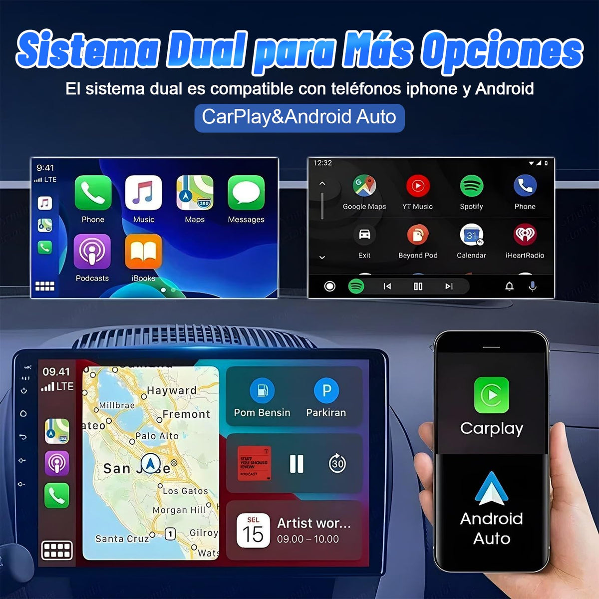 Adaptador Inalámbrico CarPlay y Android Auto, Mini 2 en 1, Blanco, Exión Rápida y Estable WiFi de 5.8 GHz con Puerto USB USB-C
