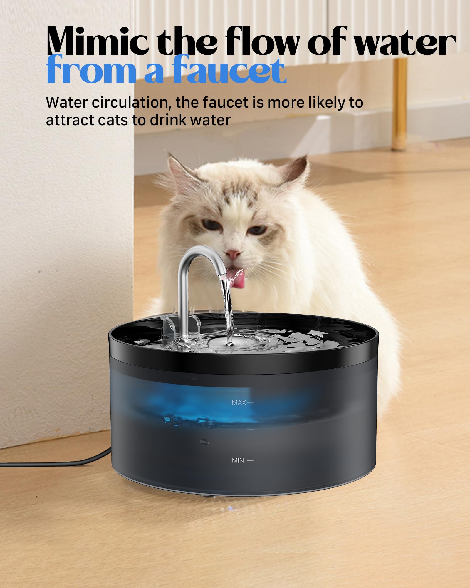 GIOTOHUN - Fuente de agua para gatos para beber, fuente de gato de 3.2 l, súper silenciosa, luz LED integrada, filtro de carbón activado, tanque de agua translúcido, fuente de agua para gatos para