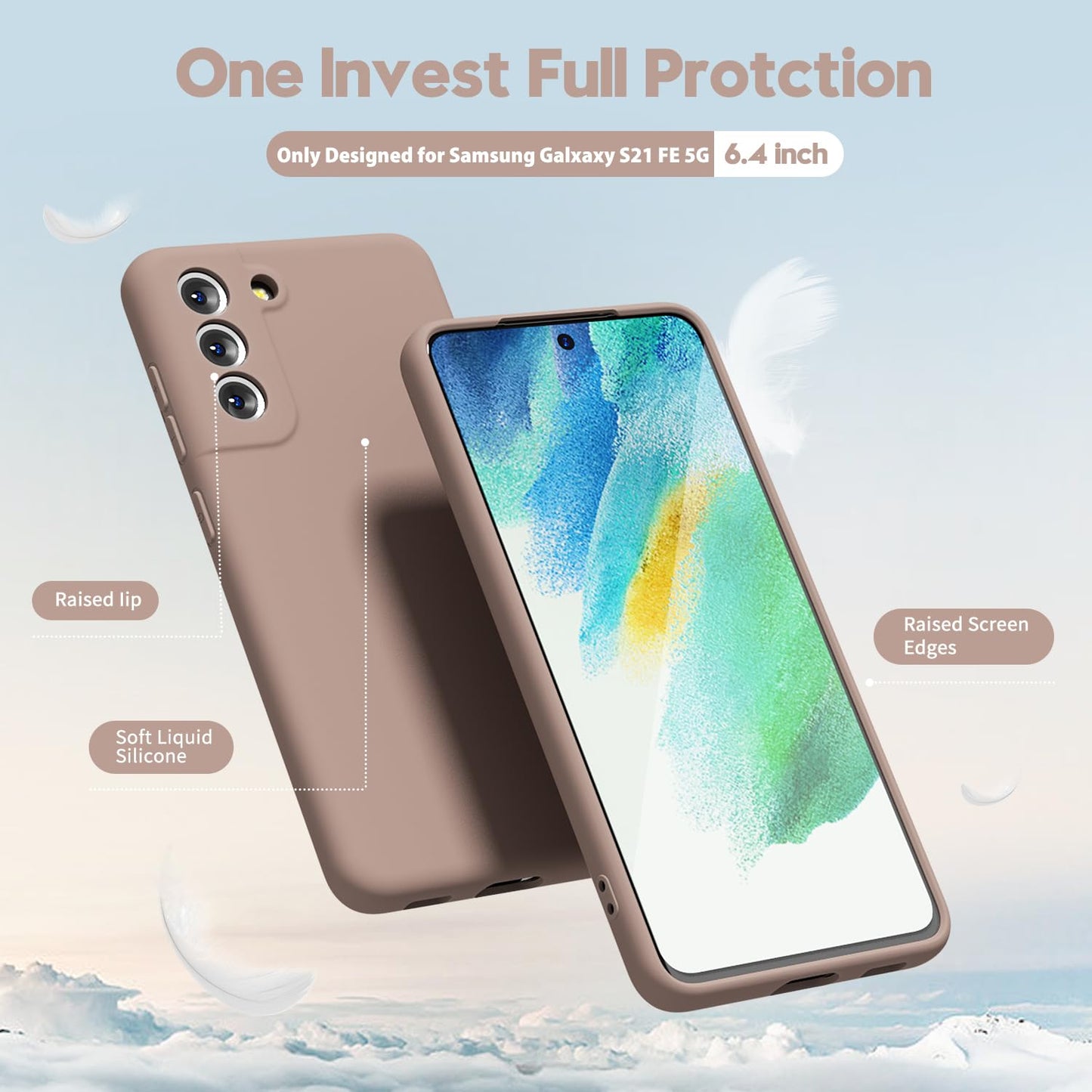 oakxco - Funda de silicona líquida para Samsung Galaxy S21 FE 5G, bonita funda delgada de goma suave TPU suave para mujeres y niñas, diseño estético, sólido mate protector y a prueba de golpes, color