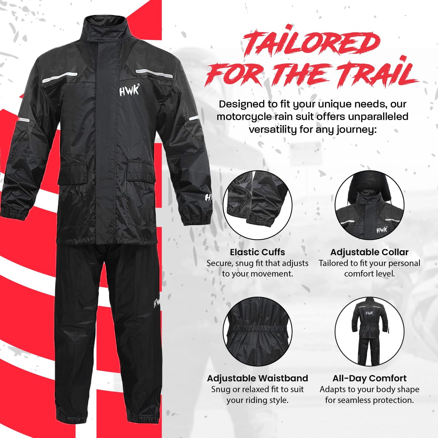 HWK - Traje de lluvia de motocicleta para hombres y mujeres, ropa, chamarras y pantalones reflectantes, traje de lluvia impermeable