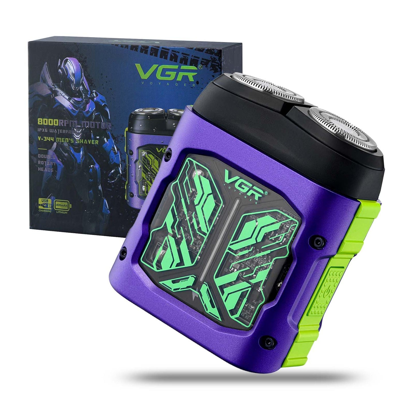 VGR 344 Mini afeitadora eléctrica para hombre, con cabezales magnéticos de doble rotación para facilitar la limpieza, afeitadora de viaje compacta para la cara con IPx6 resistente al agua, carga USB