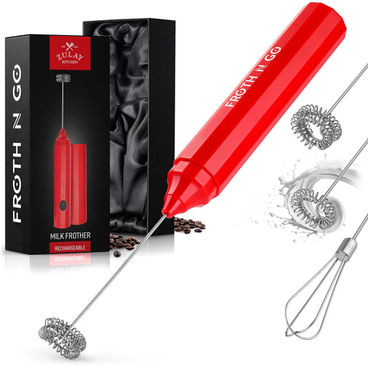 Espumador de Leche Zulay Rojo Recargable 3 en 1 con Funda y Cargador USB-C