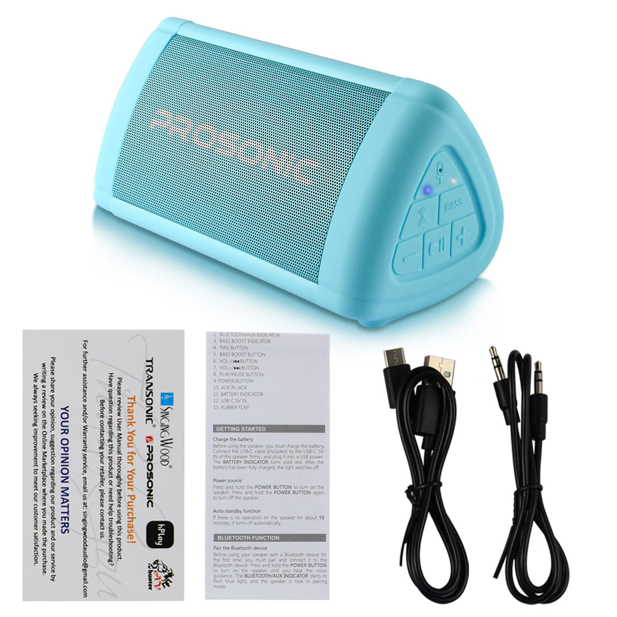 Altavoz Bluetooth Prosonic BT3 Azul Portátil con Sonido Estéreo de 10W y Refuerzo de Graves