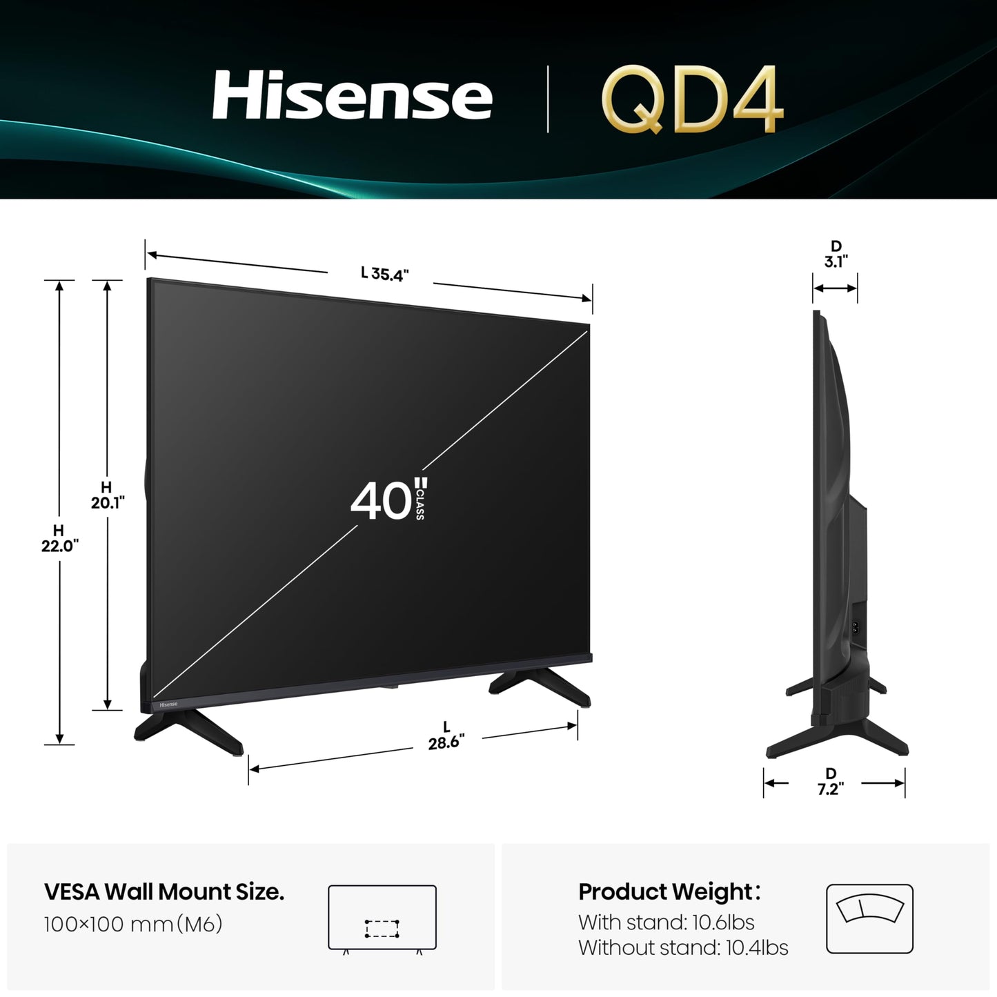 Hisense Serie QD4 QLED FHD Smart Fire TV de 40 Pulgadas (40QD4QF, Modelo 2025) - Color de Punto cuántico, DTS Virtual: X, Alexa Integrado, diseño de Bisel Delgado